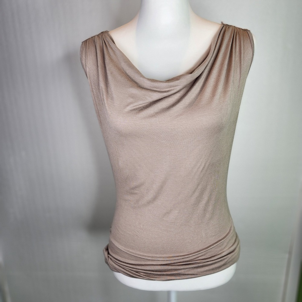 Blu Heaven‎ Taupe Cowl Neck Sleeveless Top Crochet Lace Back Boho Brown Medium